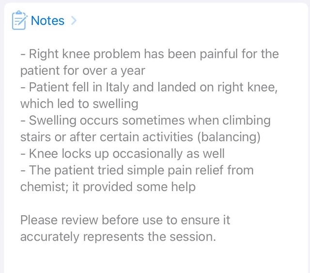 Clinical note generation example